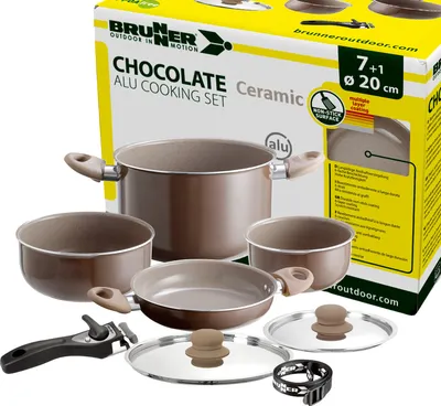 Produktbild von BRUNNER Camping Kochgeschirr Topfset | Keramik | CHOCOLATE, ø20cm 7+1teilig