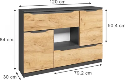 Obrázek produktu pro Kredenc Vicco Ruben Zlatý mocný dub 120 x 84 cm se zásuvkami, Model 41624