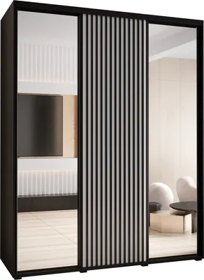 Produktbild von MEBLE KRYSPOL Lanko 2 Schrank mit 3 Schiebetüren  - 235,2x200x60 cm - Schwarz Weiß Schwarz