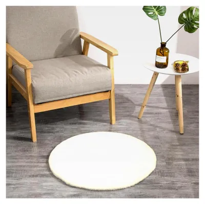 Produktbild von Runder Fellteppich aus Kunstfell, waschbar, in Beige - 45 cm