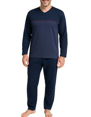Produktbild von KB Schlafanzug Herren langarm lange Hose Männer Pyjama Set Dunkelblau Größe L