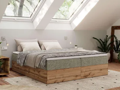 Obrázek produktu pro Kontinentální postel bez čela postele Wood Zero 140x200 cm Středně tvrdé (H3) | Šedá  Strukturovaná látka | Topper T25