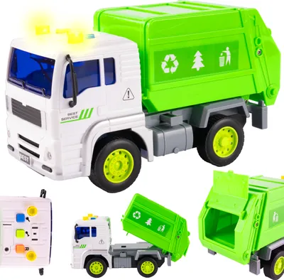 Produktbild von Malplay Müllwagen mit Licht und Soundeffekten Grün Mobilkran hebbarer Behälter Motorik ab 3 Jahren