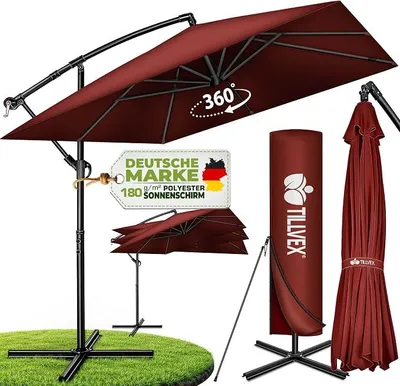 Imagen del producto de Sombrilla rectangular, diámetro 330 cm, con funda, manivela y protección contra el viento