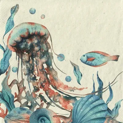 Produktbild von 20 Servietten aus Recycling-Papier Gras Underwater World - Qualle und Fisch 33x33cm
