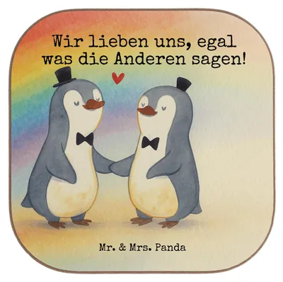 Produktbild von Mr. & Mrs. Panda weinglasuntersetzer Pinguine Gay Pride Design - Weiß - Geschenk, Hochzeitskarte, Untersetzer Glas, Tassen, Coaster, für Gläser, Tassenuntersetzer