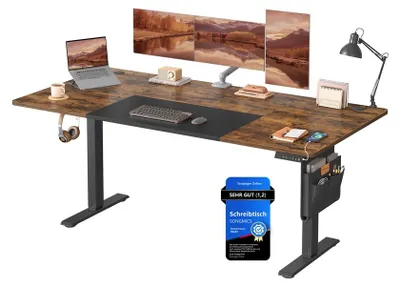 Productafbeelding van Elektrisch verstelbaar bureau in hoogte | Vintage bruin-matzwart | 180x80x72-120 cm