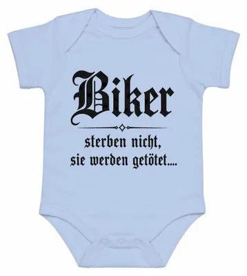 Productafbeelding van Motorenijden sterven niet, ze worden gedood. Motorstatement. Sarcasme. Babyromper, lichtblauw, maat 6/12