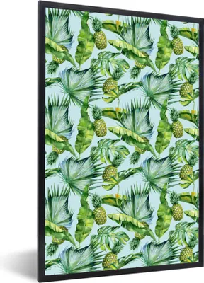 Produktbild von MuchoWow® MuchoWow® Gerahmtes Poster Vintage - Ananas - Blätter 20x30 cm - Poster mit zchwarzem Bilderrahmen - Drucken - Bilder Poster im Rahmen
