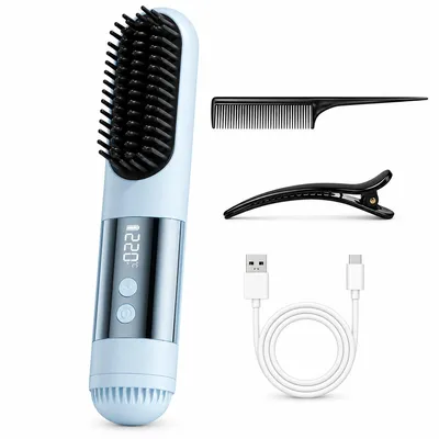 Produktbild von Kabelloser Haarglätterkamm mit Kaltluftfunktion, Multifunktionaler Stylingkamm für Glatt‑ und Lockenhaare, Negative‑Ionen Haarpflege mit Temperaturregelung