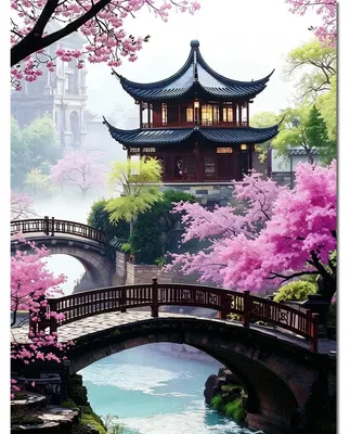 Image de Kit de peinture diamant "Fleurs de cerisier", paysage 5D, 30x40 cm, décoration murale à réaliser soi-même