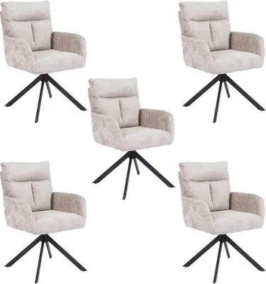 Produktbild von HOME DELUXE Esszimmerstuhl mit Armlehne ALUNA Chenille - 5er Set Beige I Küchenstuhl, Polsterstuhl, Designstuhl, Armlehnstuhl, Armlehne, Lehne, Gepolstert, Edel, Modern, Retro, Hochwertig, Weich, Stilvoll, Pflegeleicht, Wohnzimmer, Drehfunktion