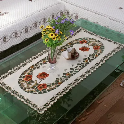 Geborduurde Tafelloper, Satijn, Blumen, 40x85 cm