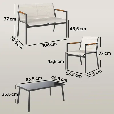 Produktbild von Outsunny Gartenmöbel Set Sitzgruppe für 4 Personen Atmungsaktiv Gartenlounge