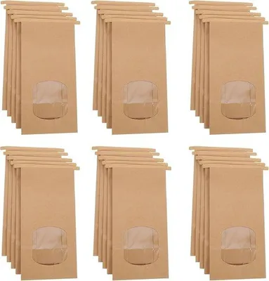 Productafbeelding van Kleine papieren zakjes voor koekjes, met een venster en sluitclips, geschikt voor snoep, snacks en feestgeschenken - 30 stuks (bruin, 60 x 90 x 170 mm)
