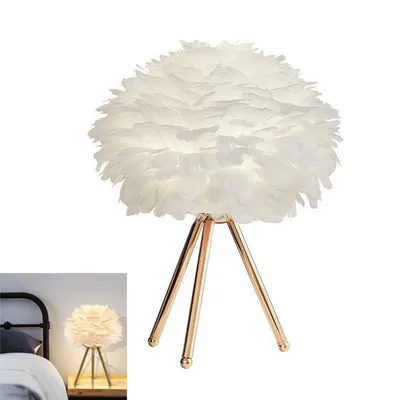 Produktbild von Nachttischlampe mit Kabel, Retro-Tischlampe mit Federn, E27-Fassung, geeignet für Schlafzimmer, Wohnzimmer und Kinderzimmer