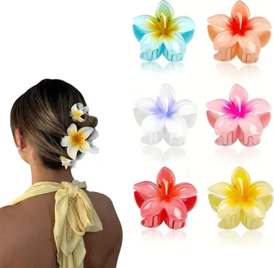 Produktbild von Blumen-Haarspangen für Mädchen 6x 8 cm große Blumen-Haarklammern für Damen und Kinder Blumen-Haarschmuck | Hawaii Flower Hair Clip für extra Volumen