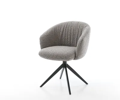 Produktbild von DELIFE Drehstuhl Caja-Flex mit Armlehnen Bouclé Silbergrau Kreuzgestell breit Schwarz 360° drehbar Taschenfederkern