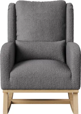 Produktbild von ProximaX Grauer Teddyplüsch Polster-Schaukelstuhl mit Kissen, seitlichen Handy-Taschen, ergonomischem Design – gemütlicher Relaxstuhl für Wohnzimmer & Leseecke
