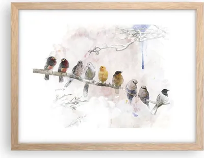 Produktbild von Gerahmtes Poster - Rahmen in heller Eiche - Vögel Kanarienvogel Zweig - 40x30 cm - Wand Bild - Wanddeko - Wandbilder - Wandposter - Bilderrahmen - Bilder - Kunstdruck - Wandbild - P2NAA40x30-4175