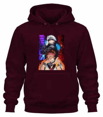 Productafbeelding van Jujutsu Kaisen, Gojo Satoru, Sukuna, vlammen-oogmasker, cadeau, uni hoodie, sweater, bordeauxrood, XXL