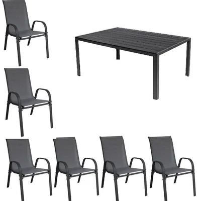 Produktbild von Gartenmöbel Set Sitzgruppe Alu Tisch 5-tlg. Essgruppe 4x Stapelsessel Gartenset anthrazit