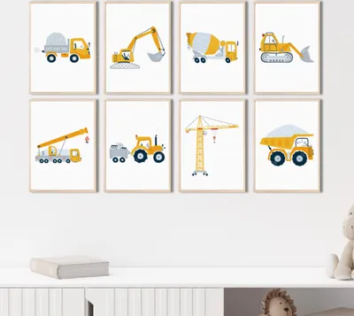 Produktbild von MeinBaby123® Kinderzimmerposter | 8er Set A4 | Bagger