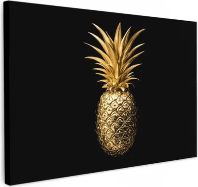 Obrázek produktu pro Obrazy na plátně 30x20 cm - Zlato - Ananas - Černá, nástěnné umění, dekorace do obývacího pokoje, obraz