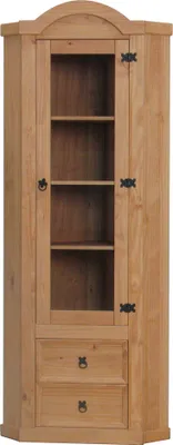 Image de New Mexico Armoire d'angle avec 1 porte vitrée et 2 tiroirs, délavé et ciré.