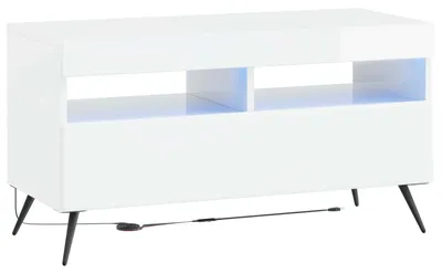 Image de vidaXL Meuble TV LED BREDA, blanc brillant, fabriqué en panneaux de particules