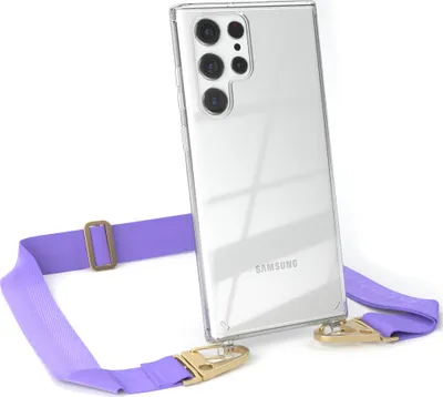 Produktbild von EAZY CASE - Hülle mit Band für Samsung Galaxy S22 Ultra 5G, Handyhülle mit Umhängeband, Silikonhülle transparent, Handykette in Violett