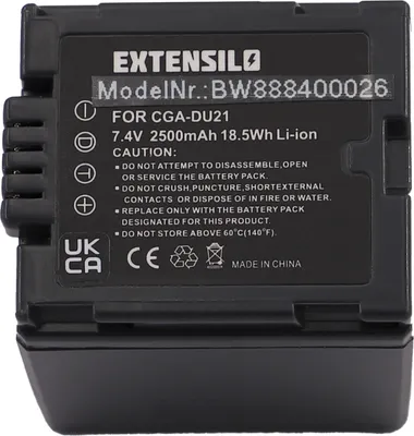 Produktbild von EXTENSILO Akku Ersatz für Panasonic VW-VBD140, VW-VBD070, CGR-DU06, CGA-DU21, CGA-DU07, CGA-DU14, CGA-DU12 für Kamera (2500 mAh, 7,4 V, Li-Ion)