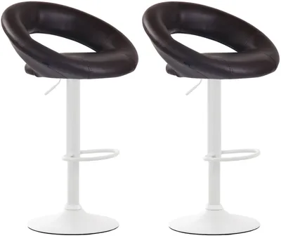 Produktbild von CLP 2er Set Barhocker Olinda Kunstleder höhenverstellbar und drehbar braun Gestell Farbe weiß