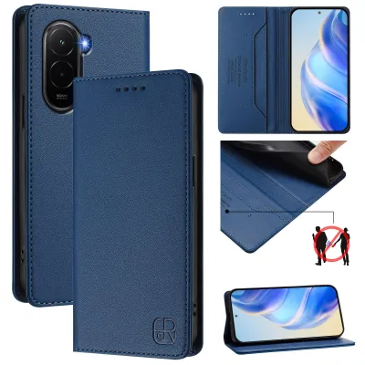 Image de Etui en cuir pour Xiaomi Poco M7 4G, étui à rabat avec fentes pour cartes, portefeuille et support Bleu