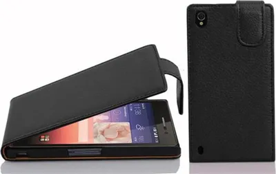Produktbild von Cadorabo Schutzhülle für Huawei ASCEND P7 Hülle in Schwarz Flip Etui Handyhülle Case Cover Kunstleder