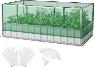 Produktbild von Famanu Hochbeet mit Gewächshaus - 2-in-1 Metallpflanzenbehälter für den Garten