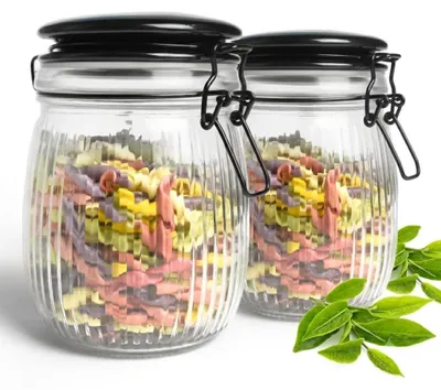 Produktbild von 2er Set Bügelgläser 720ml schwarz Keramik Deckel Vorratsbehälter Einmachgläser