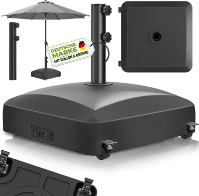 Image de Support pour parasol tillvex® PAVERA avec roulettes et freins Noir | Support pour parasol remplissable 37 litres / 56 kg | Poids du parasol Parasol et parasol de marché Ø 1,8-3,7 m | Support pour parasol suspendu résistant aux intempéries