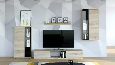 Produktbild von Wohnwand 4tlg Wohnzimmer - Set SALSA eiche sonoma Vitrinen TV Schrank Wandregal