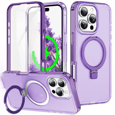 Obrázek produktu pro Pro Apple iPhone 16 Pro Max Frosted Skin Feel MagSafe Ring Holder 360stupňové pouzdro Purple