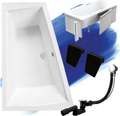 Produktbild von BADLAND Eckbadewanne Rechteck Badewanne Intima für zwei Personen LINKS 170x125 mit Ablaufgarnitur, Füßen und Styroporverkleidung GRATIS mit Kopfstützen