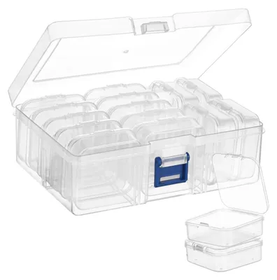 Produktbild von Perlenorganizer, 15 transparente Kunststoff-Aufbewahrungsboxen