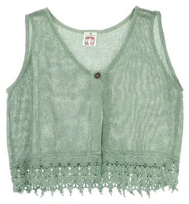 Produktbild von Natürliches Boho Style Top, Offenes Top, Weste - Mint, Damen, Grün, Baumwolle, Größe: XL