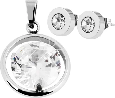Produktbild von Akzent Edelstahl Schmuckset aus Anhänger und Ohrstecker, mit Glasstein