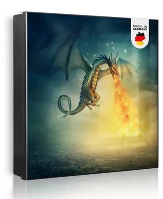 Zdjęcie produktu dla banjado metalowa szafka na klucze, duża 30x30 cm z 32 haczykami, może służyć jako tablica magnetyczna, czarny korpus, zawias po prawej stronie, Drachen [SKG1 10527]