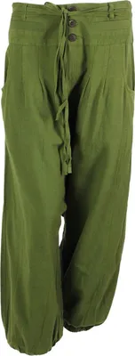 Produktbild von Uni Haremshose - Aladinhose mit Holzknöpfen - Pumphose - Yogi Pants - olivgrün L
