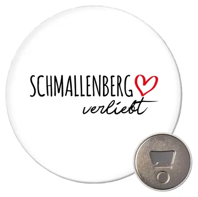Produktbild von Huuraa Magnet Schmallenberg verliebt 59mm Kühlschrankmagnet rund Flaschenöffner Geschenkidee