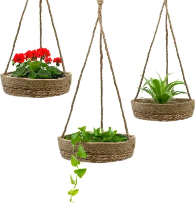 Immagine prodotto di 3.10 cesti sospesi in seagrass in un set di 3 - circa 25 / 23 / 21 cm - cesti per fiori appesi