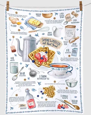 Produktbild von Geschirrtuch Waffeln Rezept, Geschirrtücher Mitbringsel Geschenkidee