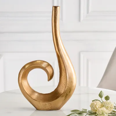 Produktbild von Moderne Vase WAVE 47cm gold Aluminium poliert Dekoration